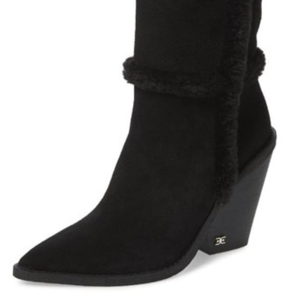 Sam Edelman Ilsa Faux Fur Suede Knee High Block Heel Boots Size 6 - Picture 2 of 9